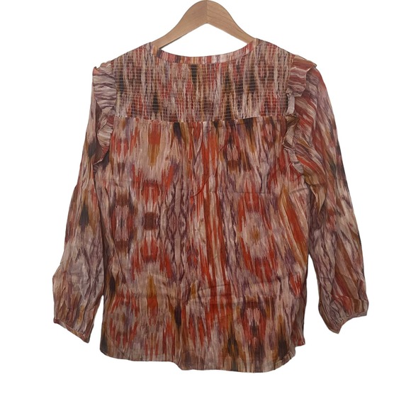 NWT Parker revolve Cotton Ikat smocked blouse with shoulder ruffles tie at neck - Picture 5 of 7